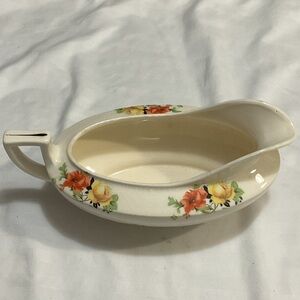 Homer Laughlin Floral Gravy Boat - Cream with Red and Yellow Flowers